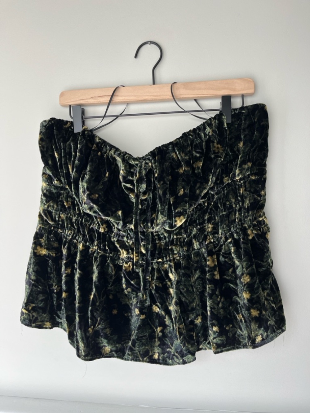 Anthropologie Somerset Strapless Blouse, Green Floral XL NWT